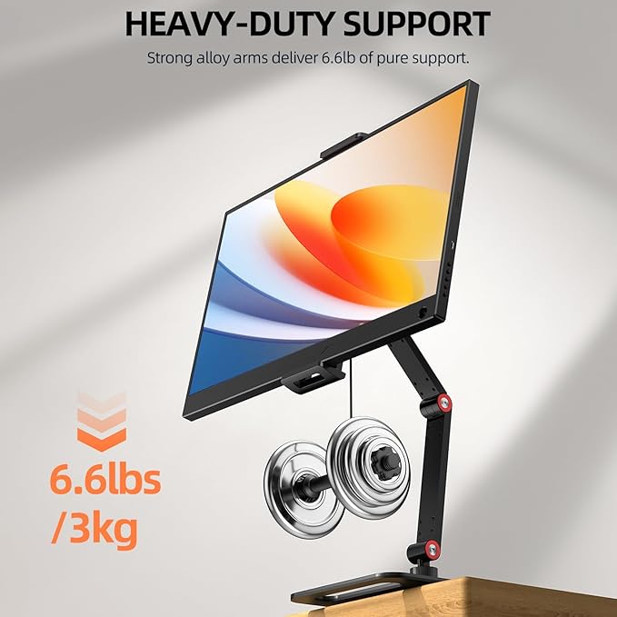 UPERFECT Adjustable Tablet Stand, 360° Swivel & 180° Tilt, Foldable Arm Holder for 4.7??.87'' Telescopic Clamp, Compatible with ??8.5'' Monitor/iPhone/iPad/Tablet, Aluminum Alloy, Black