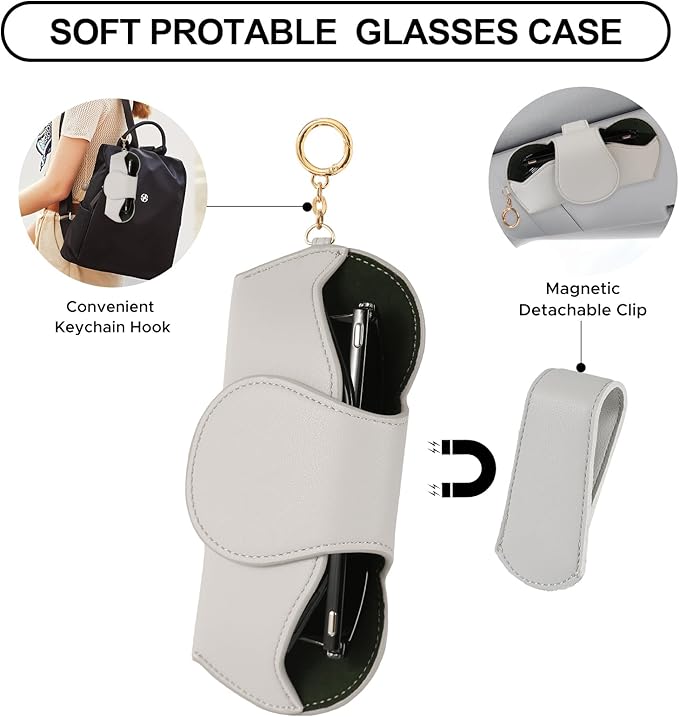 KINIVA Sunglasses Holder for Car Visor Faux Leather Glasses Case with Detachable Clips for Car Visor Automotive & Travel