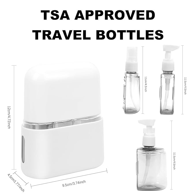 Skycase Travel Bottles - Leak Proof Refillable Tsa Approved Travel Size Toiletries, 3 in 1 Liquid Bottles Containers with Labels and Funnel Airplane Accessories Kits for Lotion Liquid (Grey)