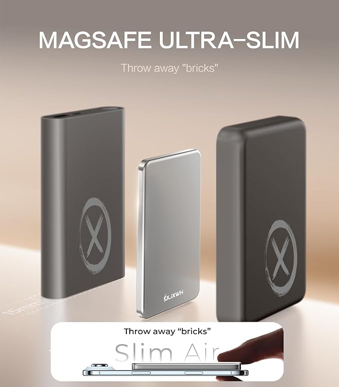 [0.3" Ultra Slim] [Alloy-Made] ULiXWH for Magsafe Portable Charger for iPhone, 2026 Upgrade 5000mAh Fast Charging Magnetic Power Bank, Wireless Battery Pack for iPhone 17 Air 16 15 Pro Max 14, Silver