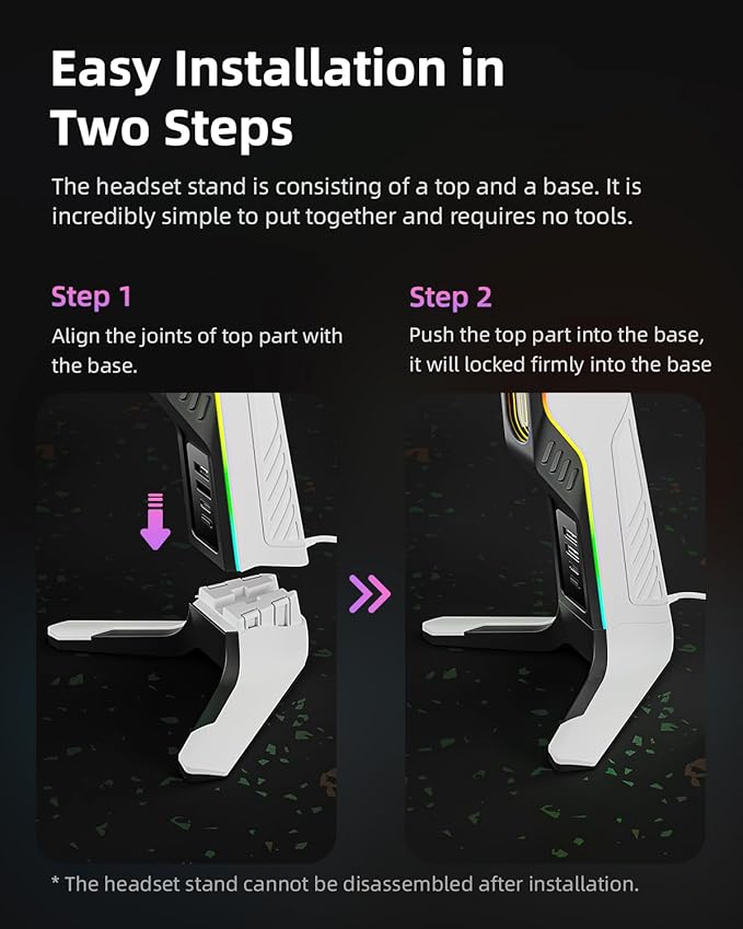 RGB Gaming Headset Stand with 2 USB and 1 Type-C Ports, Game Headphone Mount for PC Computer, Xbox One, Xbox Series S/X, PS5, PS4, Earphone Holder Hanger, Desk Gamer Accessories, Black&White