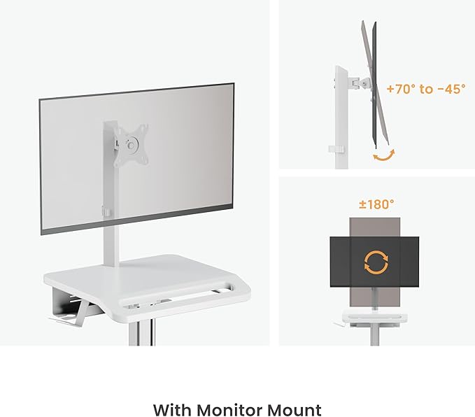 Mount Plus MB-C10 Medical Trolley Cart For Monitor Desktop With Keyboard Table, Basket, Wipe Holder, Scanner Holder For Hospital Clinic Dental Office Home Office | Height Adjustable Mobile Workstation