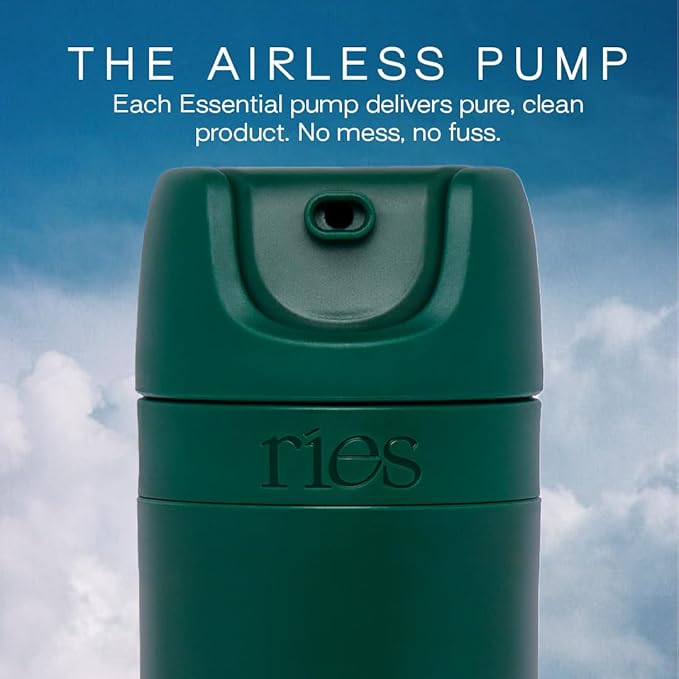 RIES Starter Set Toiletry Travel Bottles – Set of 3 (1.7oz) Airless Pump Containers for Shampoo, Conditioner, Body, Face – Leak-Proof, TSA-Approved, Dishwasher Safe- (Escapade Green)