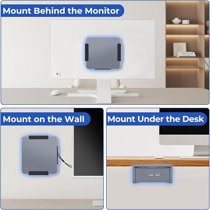 Metal Mount for GMKtec Mini PC VESA Wall and Under Desk Mount for GMKtec G6/ M6/ M5/ K9/ K8/ K7/ K6/ K5 Mini Desktop Computer Mounting Bracket with Cable Ties Micro PC Holder for GMKtec