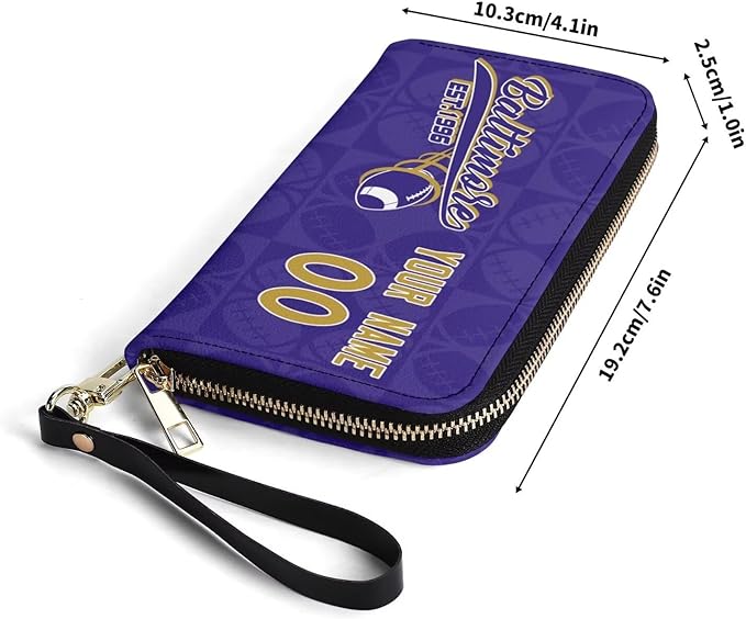 Custom Sports Team Zip Organizer Wallet-Personalized PU Leather Wristlet Wallet with Name Number,Multi-Card Slots,Wrist Strap,Fan Gift for Men Women.