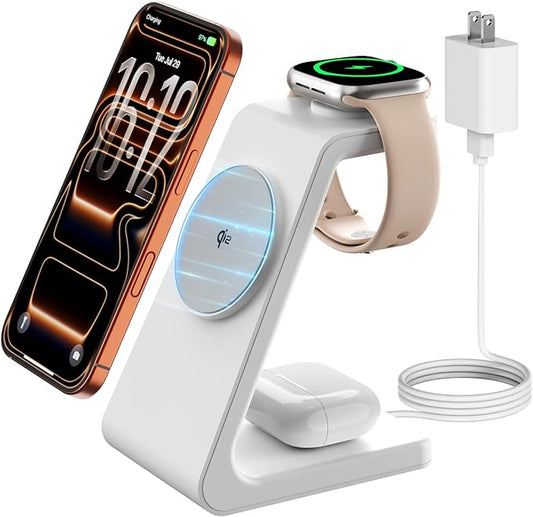 Magsafe Wireless Charging Station for iPhone: Qi2 Certified 15W Fast Charging Station, 3 in 1 Magnetic Charger Stand for iPhone 17/16/15/14/13/12 Series, Apple Watch, AirPods 4/3/Pro