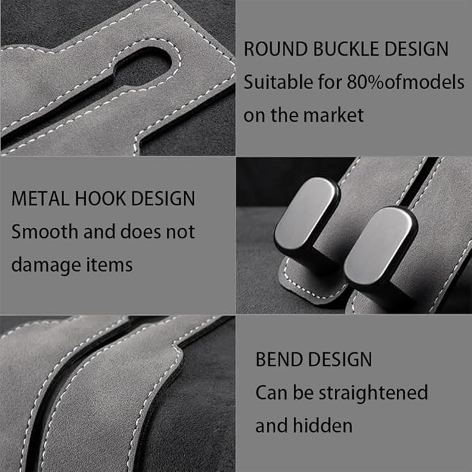 Car Seat Back Double Hook - Suede Hook,Support Car Headrest Hooks for Purses and Bags Coat,Universal Hidden Multifunctional Headrest Hooks for Car,for Purses and Bags 2pcs