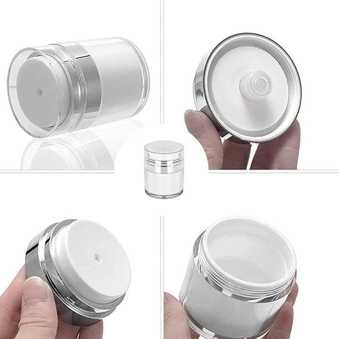 Airless Pump Jar - Refillable Travel Size Containers for Toiletries, Leak Proof Vacuum Lotion Dispenser for Moisturizer, Cream & Skincare, TSA Approved Travel Bottles Set (15/30/50ml)