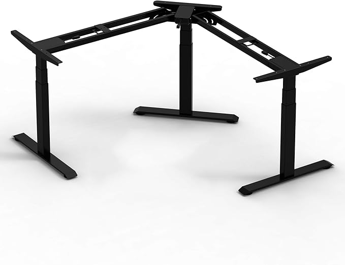 Fromann Adjustable Standing Corner Desk Frame 3 Leg L-Shaped Electric Triple Motor Desk Base Height and Width Adjustable Standing/Sitting for Home Office (Black)