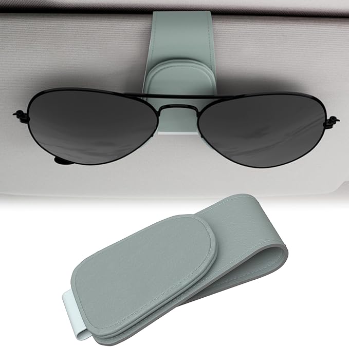 BFXM Sunglass Holder for Car, Sunglasses Holder Eyeglass Hanger Clip Magnetic Leather for Car Visor, Cars Sun Visor Ticket Card Clip