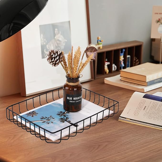 Paper Organizer for Desk Metal Paper Tray Large Capacity Letter Tray File Holder Mail Inbox Storage Organizer Basket for Office Classroom Desktop,12.5" x 9.4" x 1.9",Black
