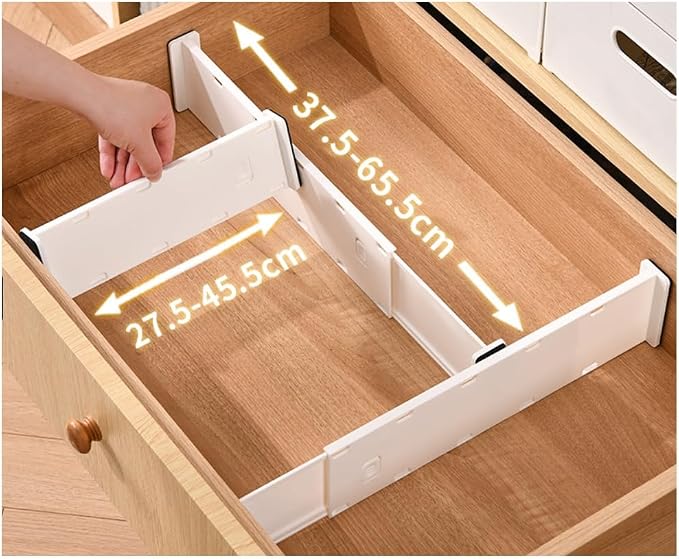 6 Pack Adjustable Drawer Dividers (10.8–17.9”) – Expandable Slide-Lock Plastic Drawer Organizer for Clothes, Kitchen, Bathroom & Office – Tool-Free White Drawer Separators