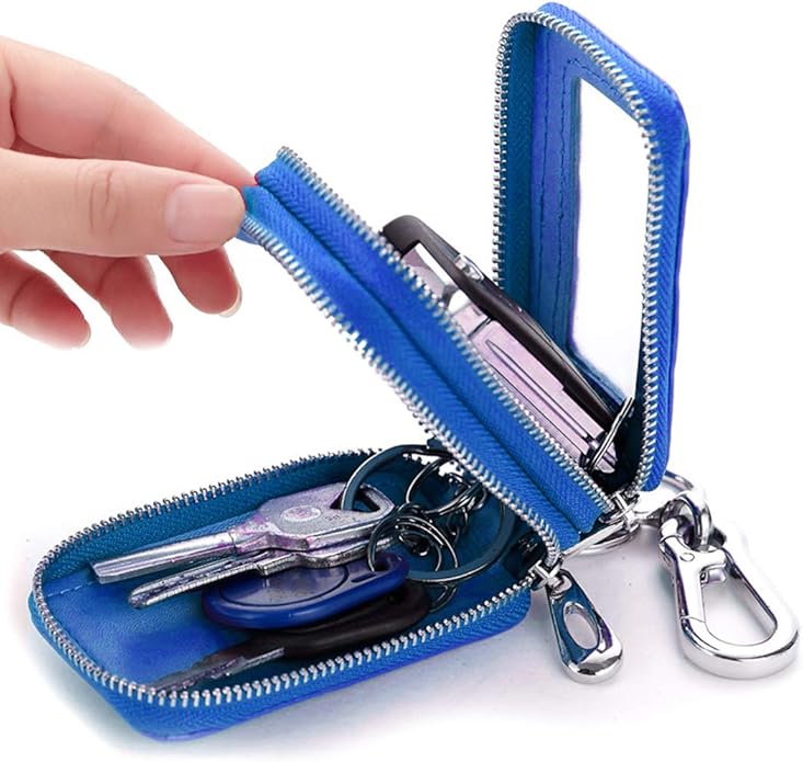 BAKUN Two-Sides Mini Leather Car Key Case, Key Holder Key Organizer Wallet