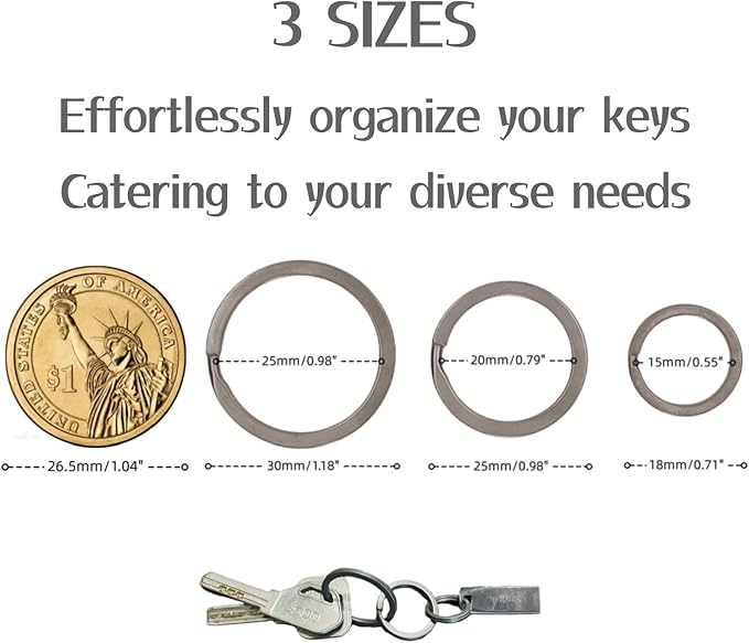 Titanium Key Rings - 3 Pieces in 3 Sizes for Keychains and Carabiners - Durable, Versatile, and Ideal for Everyday Use