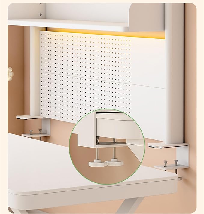 Clamp on Desk Organizer Shelf, Desk Extender Pegboard Workstation White Desk Side Storage Bookshelf Shelves for Office 37.4x31.5 in(HxL)