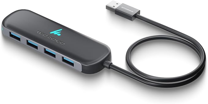 USB A to 4 Port Wozoyo USB 3.2 Hub, 4X USB 5Gbps, Data Transfer Speed Upto 5Gbps and 30cm Cable, Multiport USB Splitter for Laptop and Desktop, Plug and Play, Compact and Portable USB Expansion Hub