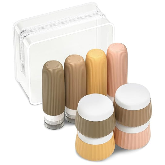 Mrsdry Travel Bottles 8 Pack, TSA Approved 3 oz Toiletries Containers, Leak Proof Silicone Squeezable Essentials Jars with Clear Bag
