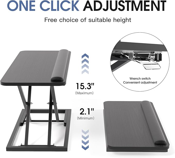 Standing Keyboard and Mouse Stand, Adjustable Height Keyboard Tray and Keyboard Riser for Desk,for Ergonomic Sit Stand Workstations with Wrist Rest、Laptop Desk 26.7 x 11.7 Inch (Black)