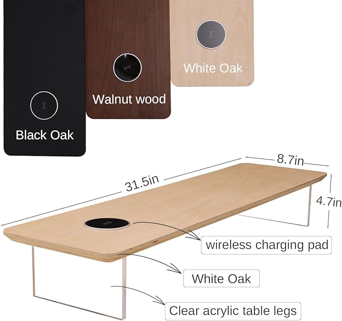 SUIBIAN White Monitor Stand Riser with Wireless Charging 31.5Inch Large, Computer Monitor Stand,Wooden Desktop Organizer Shelf for Office Desk Computer,Laptop,TV (White Oak)