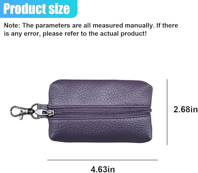 Leather Car Key Case Holder, Auto Smart Key Fob Protector Pouch with Zipper, Universal Unisex Keychain Wallet (Purple)