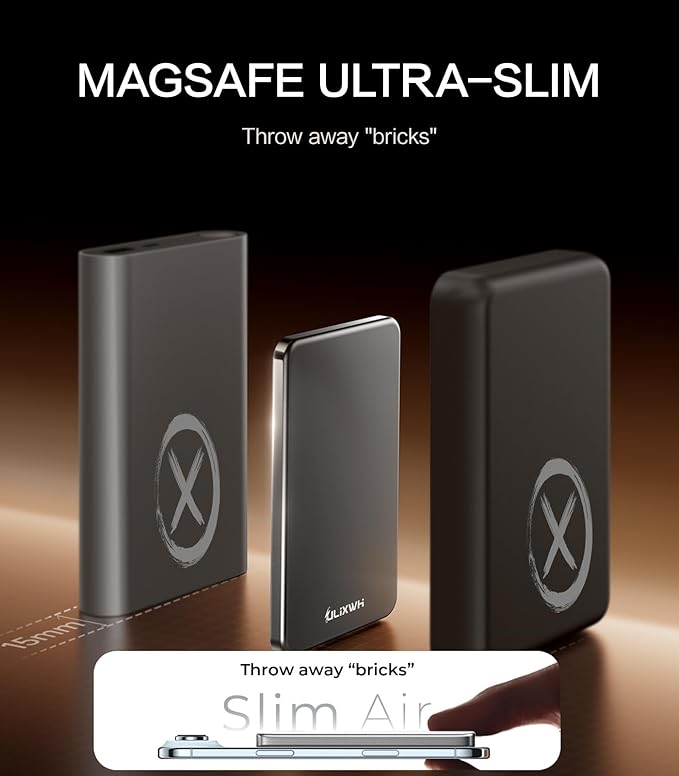 [0.3" Ultra Slim] [Alloy-Made] ULiXWH for Magsafe Portable Charger for iPhone, 2026 Upgrade 5000mAh Fast Charging Magnetic Power Bank, Wireless Battery Pack for iPhone 17 Air 16 15 Pro Max 14 13, Grey