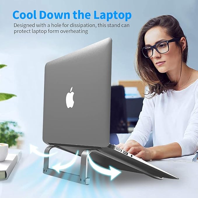 LENRUE Laptop Stand for Desk，Stable MacBook Pro Stand，Ergonomic Aluminum Computer Riser for 12 13 15 16.2 inch ，Computer Cooling Stand for Mac MacBook Pro Air,HP, Dell, More PC Notebook (Space Gray)