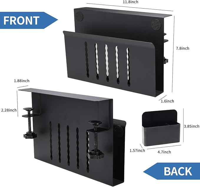 Desk Side Storage, Desk Laptop Holder with Magnetic Pen Holder, No Drill Desk Side Organizer for Office and Home Fits Flat Edge 0.3" to 2.3"