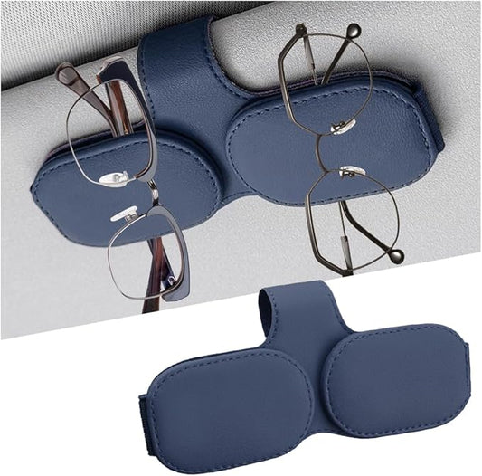 Sunglasses Holders for Car Visor, Magnetic Leather Vehicle Glasses Hanger with 2 Clips, Auto Interior Eyeglass Mount Organizer Accessories, Universal Fit (Blue)