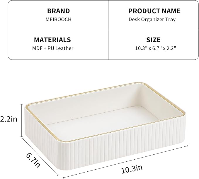 Desk Organizer Tray, PU Leather Nightstand Organizer Perfume Valet Tray for Men Women, Decorative Vanity Trays Trinket Dish Key Bowl for Entryway Table (Ivory, Medium)