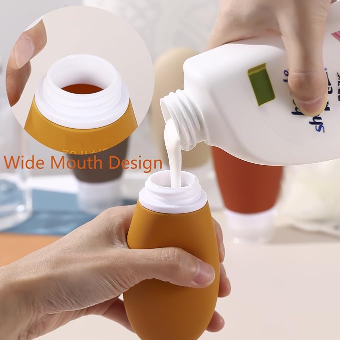 Leak Proof Silicone Travel Bottles,4 Pack 2oz Liquid Squeezable Refillable Portable Accessories/Cosmetic Containers,BPA Free,Travel Size Bottles for Toiletries Shampoo Conditioner Lotion(Brown)