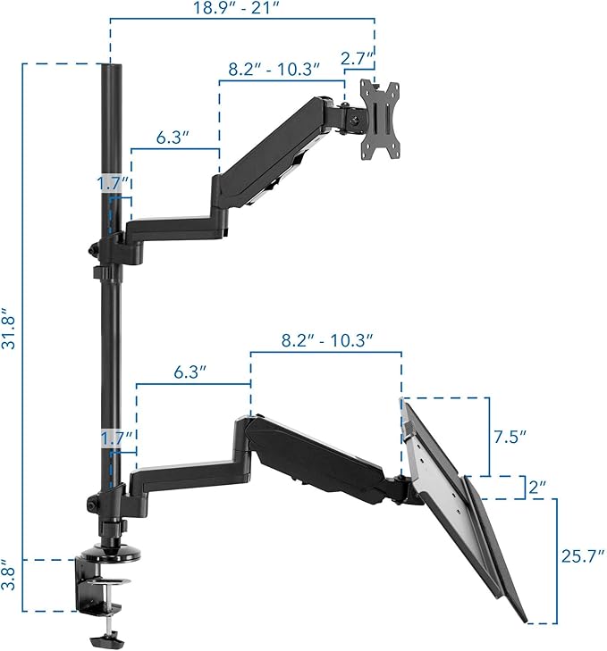 Mount-It! Sit-Stand Monitor Arm Desk Mount with Keyboard Tray, Single Monitor Fits Up to 32”, Height Adjustable Gas Spring, Full Motion Articulating Arm, Clamp or Grommet, Black