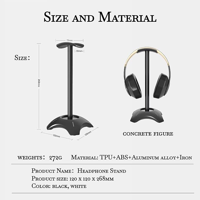 Hd-S1 Gaming Headphone Stand, Headset Holder Hanger Mount Aluminum with Protective Silicone Pad, Compatible with Sony, Bose, Shure, Jabra, JBL, AKG & Gaming Headsets (Black)