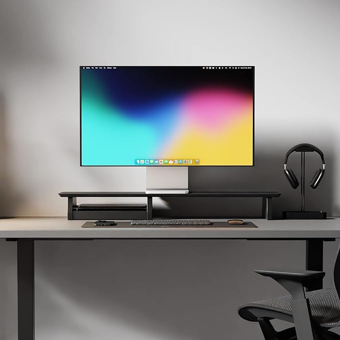 Raico Desk Cockpit Shelf Monitor Stand System Dual Screen Setup Wood Large Desk Accessory Organizer Unit (Black Wood, Medium | 36 Inches)