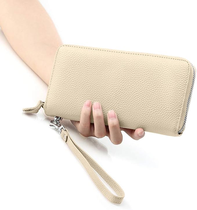 Moflycom Womens Wallet RFID Blocking Genuine Leather Zip Around Wallet Clutch Wristlet Travel Long Purse for Women