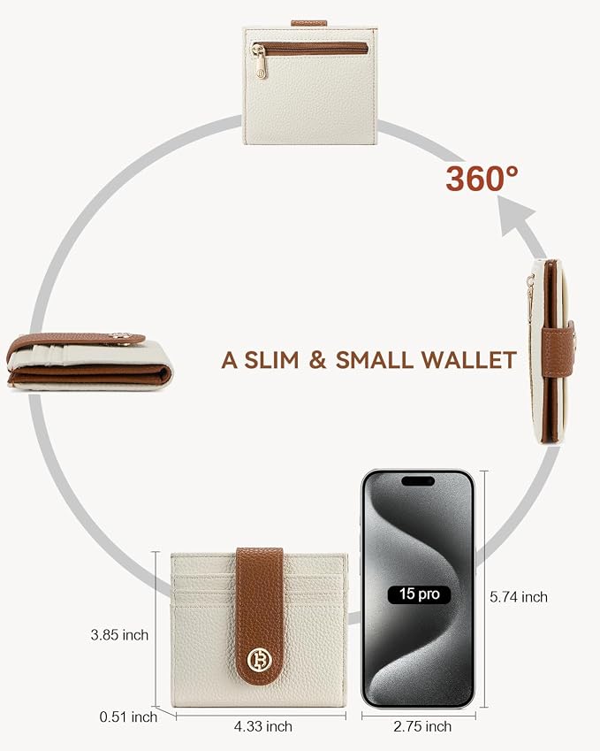 BOSTANTEN Slim Wallet for Women Small RFID Blocking Credit Card Holder Leather Bifold Wallets with Zipper Coin Pocket Beige＆Brown