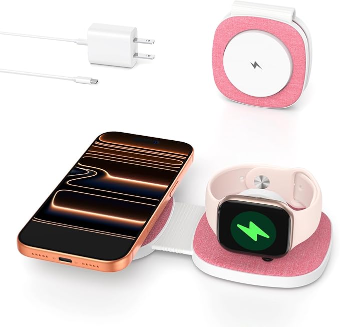 Charging Station for Apple Multiple Devicesï¼? in 1 Foldable Wireless Charger for Magnetic Wireless Charger Station Travel Charging Pad for Apple iPhone 17 16 15 14 13 12 Series& Apple Watch& Airpods