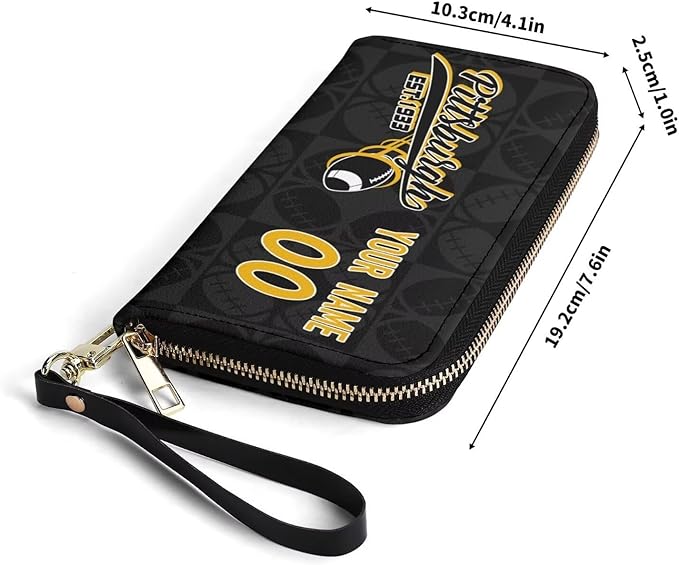 Custom Sports Team Zip Organizer Wallet-Personalized PU Leather Wallet with Name Number,Multi-Card Slots,Wrist Strap,Fan Gift for Men Women.