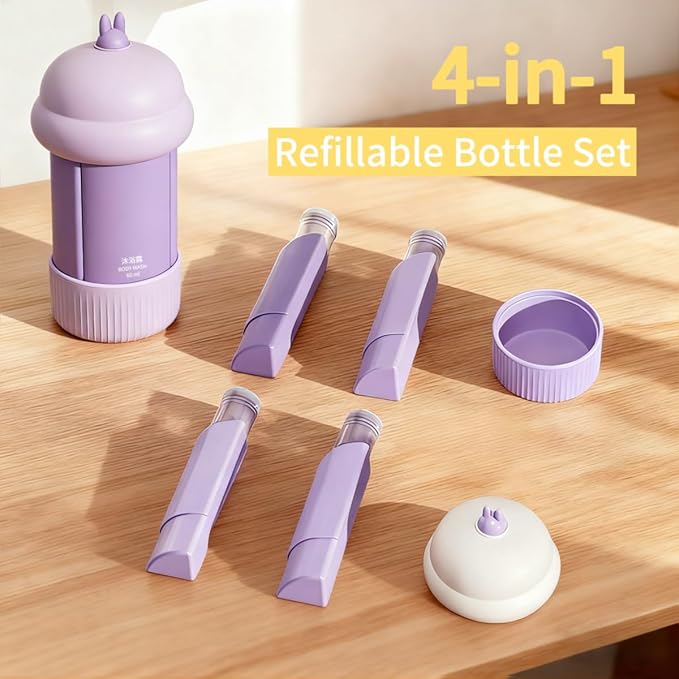 Travel Cosmetic Case Toiletry Bag with Zipper Refillable 4-in-1 Silicone Kit Toiletry Bottles、Squeeze Toiletry Bottles Leakproof Accessories for Toiletries Shampoo Lotion Body Wash (BPA Free)