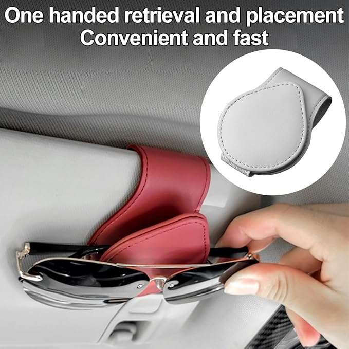 Mandark Magnetic Sunglass Holder for Car Visor, Leather Vehicle Eyeglass Hanger Clip, Automotive Interior Ticket Card Glasses Organizer Clamp Accessories, Universal for SUV, Sedan, Truck(Gray)