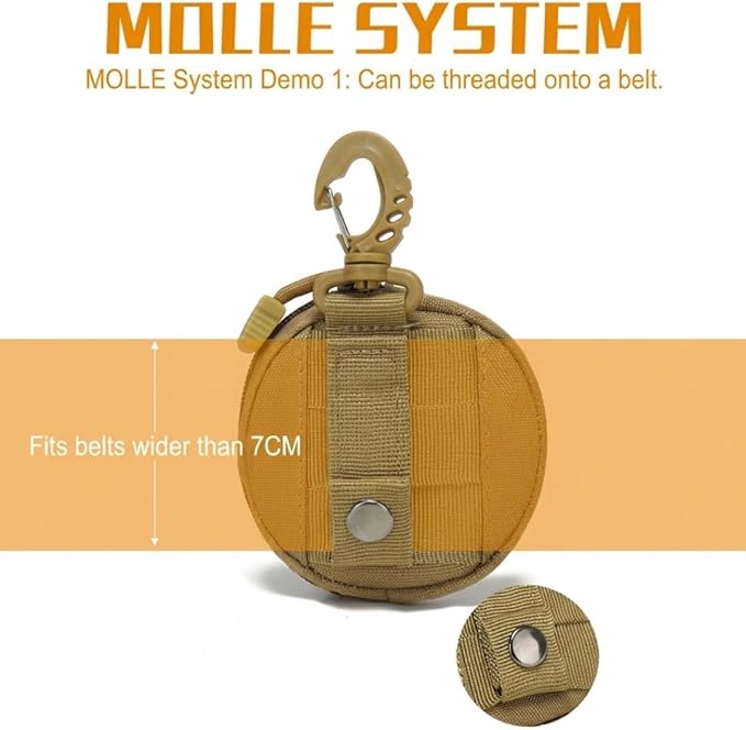 Tactical EDC Pouch, Waterproof Mini MOLLE Key Wallet, Round Outdoor Attachment Bag