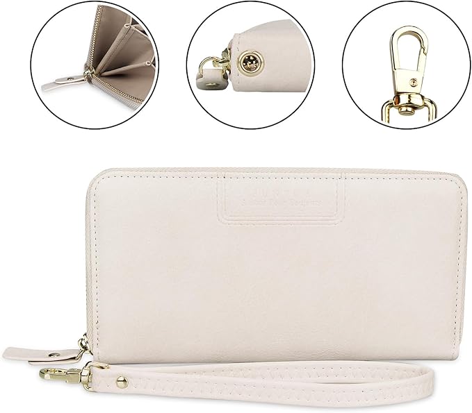 FT FUNTOR Wristlet Wallets for Women, Ladies PU Vegan Leather Clutch Wallet Zip around Phone Purse Card Holder Organizer