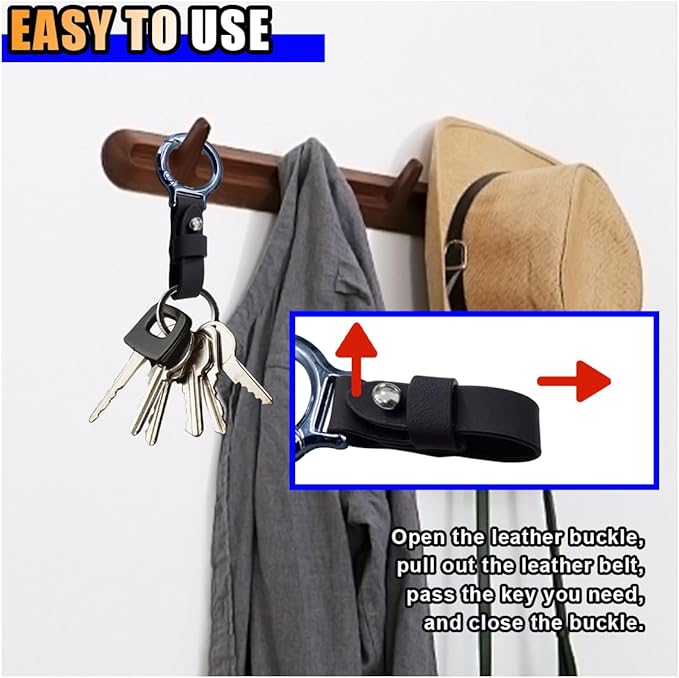 GLSOWEE Carabiner Key Ring Clip, Car Fob Key Keychain Holder Car Keychain Clip for Men Women, Key Ring Belt Holder (Black)