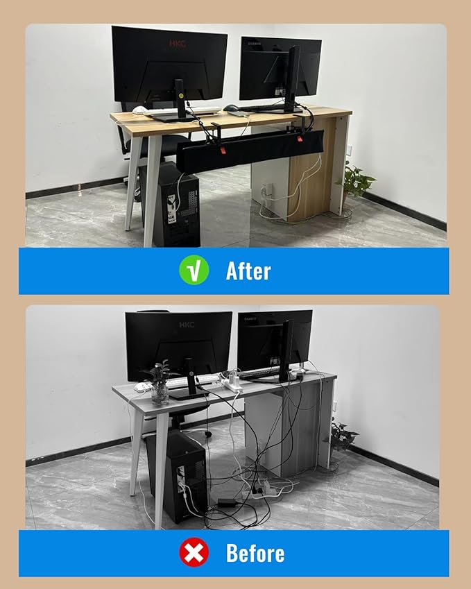 36" No Drill Under Desk Cable Management Tray - Upgraded Oxford Fabric with Cable Loop, No Damage to Table for Standing Desks and Home Office (Large (36 Inch))