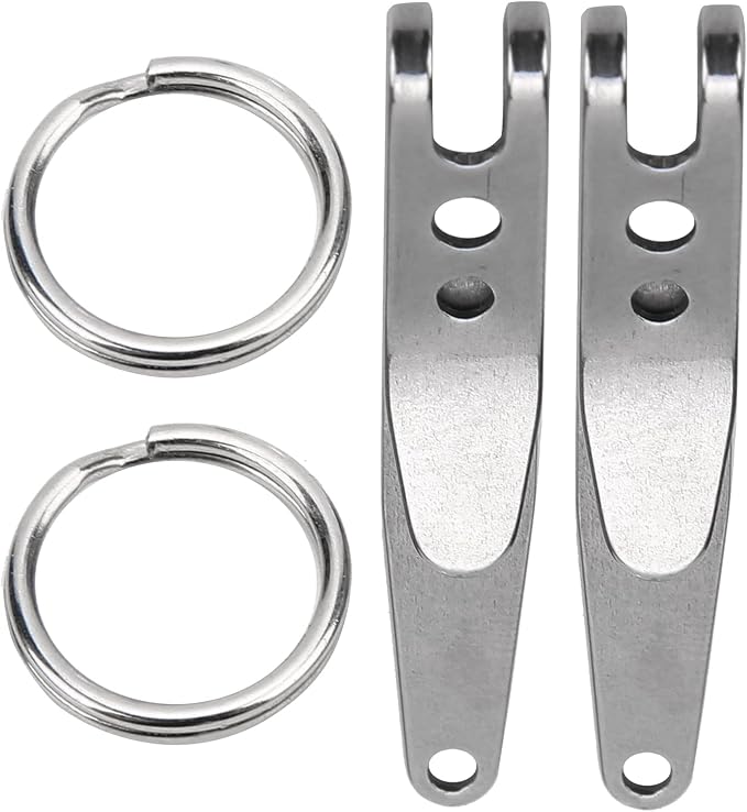 2Pcs Belt Clip for Keys, Mini Keychain Pocket Clip, Stainless Steel Suspension Clips, Multipurpose Suspension Keychain Clips for Keys, Flashlights, Knives, 1.6x0.3in