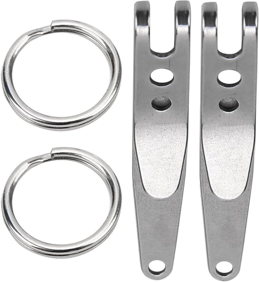 2Pcs Belt Clip for Keys, Mini Keychain Pocket Clip, Stainless Steel Suspension Clips, Multipurpose Suspension Keychain Clips for Keys, Flashlights, Knives, 1.6x0.3in