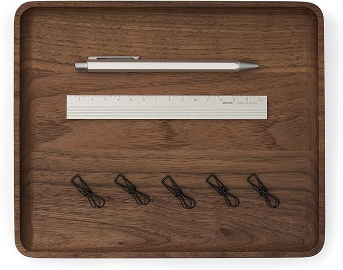 Oakywood Handcrafted Wooden Catchall Tray - Wooden Desk Organiser - Made in The EU - Natural Wood Desktop Storage - Customizable in 3 Sizes - Natural Walnut - 24x20 cm (9.4"x7.9")