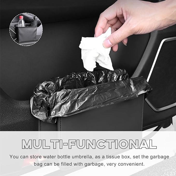 Yourkar Car Trash Can, Foldable Waterproof Leather Car Garbage Organizer Holder, Automotive Mini Dustbin Container with One Roll Trash Bag, Universal Interior Car Accessories (Brown)