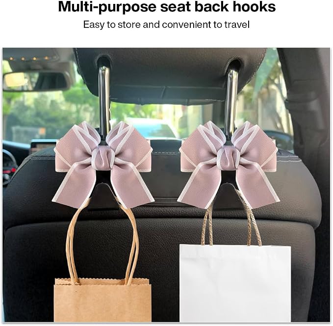 2 Pack Car Seat Headrest Hook, Auto Seat Hook Hangers Storage Organizer Interior Accessories for Handbag Clothes Coats Grocery Bags (Pinkish-white)