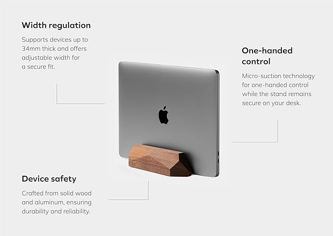 Oakywood Vertical Laptop Stand Wood - Adjustable Wooden Dock for Desk, Compatible with All MacBook Pro, MacBook Air, iPad, Handmade Walnut Oak Wood, Computer Stand, Laptop Holder