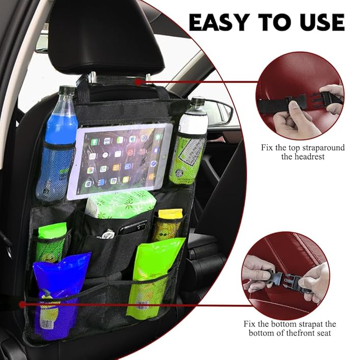 Car Backseat Organizer, Car Organizers and Storage, Kick Mats Back Seat Protector with Touch Screen Tablet Holder, Road Trip Storage Essentials Car Storage Pocket for Car And Truck (1PCS)